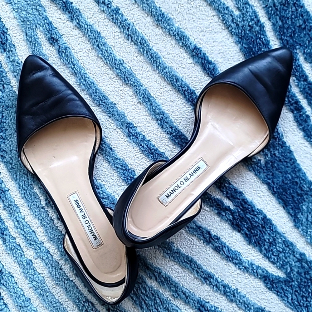 Manolo Blahnik Navy d'Orsay Flats
